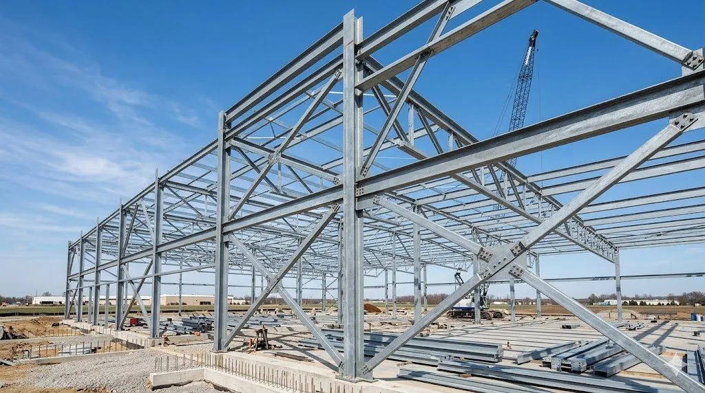 Estructura de acero de una nave industrial en construcción