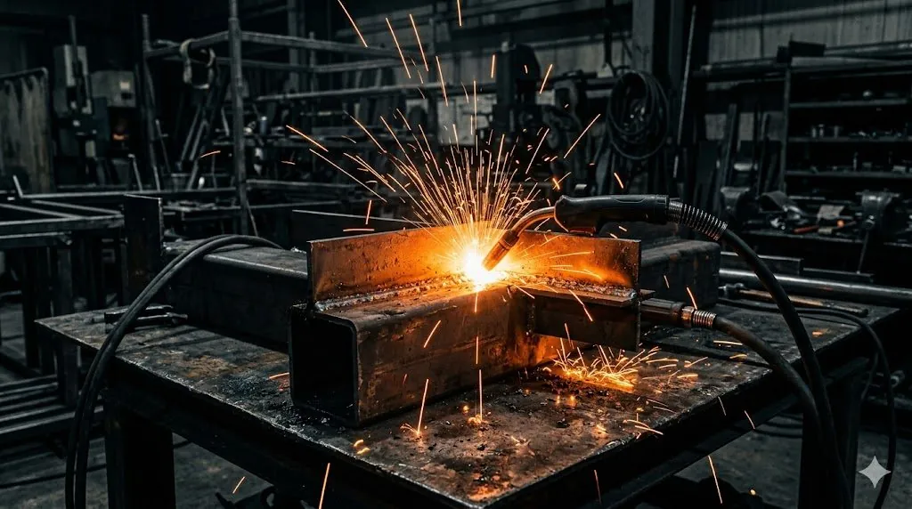 Soldadura industrial con chispas en un taller de fabricación