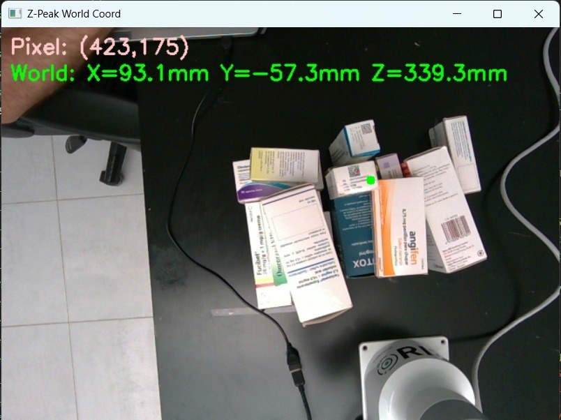 La cámara localiza un envase de medicamento y calcula su posición en milímetros.